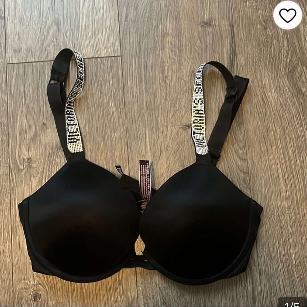 Victoria's Secret BombshellBlack Molded Push-Up Bra with Logo Embellished Straps